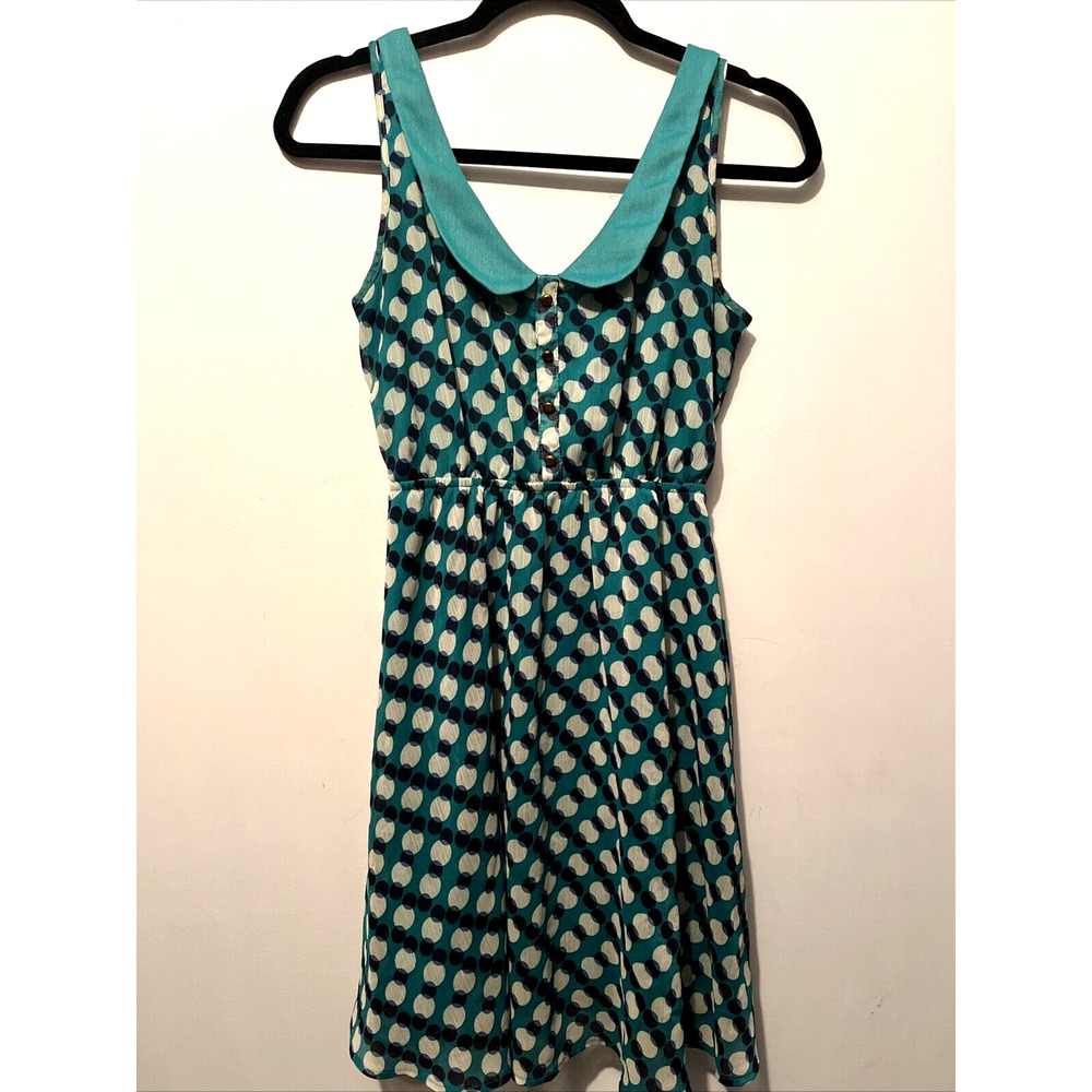 Xhilaration Retro Dress Chiffon Green Polka Dot Lined Rockabilly Sheer Size M